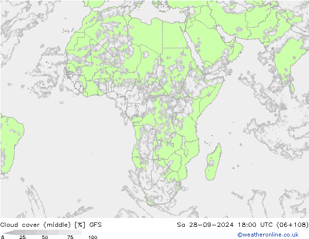 Cloud cover (middle) GFS Sa 28.09.2024 18 UTC