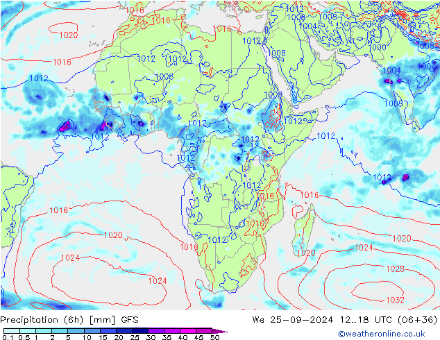 Z500/Rain (+SLP)/Z850 GFS mer 25.09.2024 18 UTC