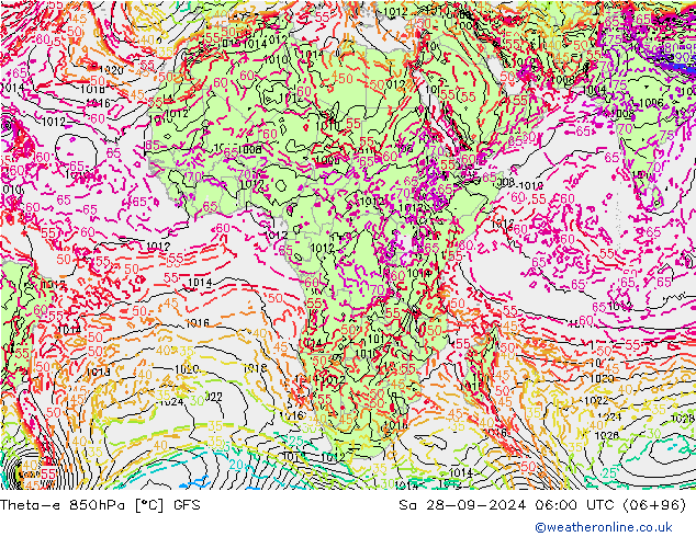 Theta-e 850hPa GFS Sa 28.09.2024 06 UTC