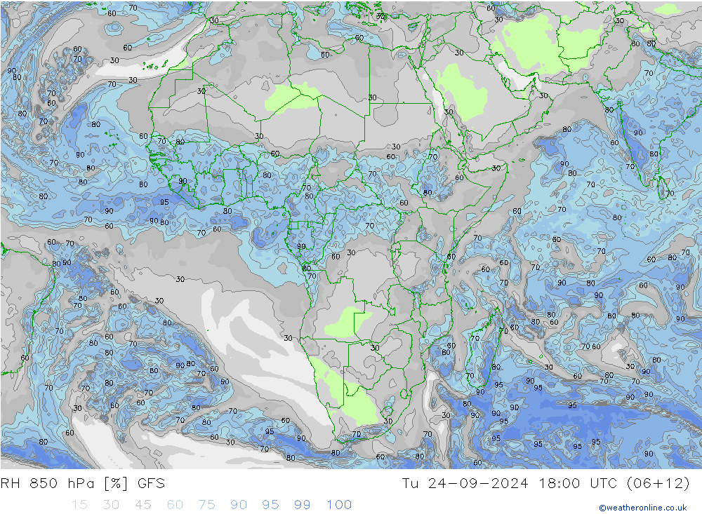 RH 850 hPa GFS Tu 24.09.2024 18 UTC