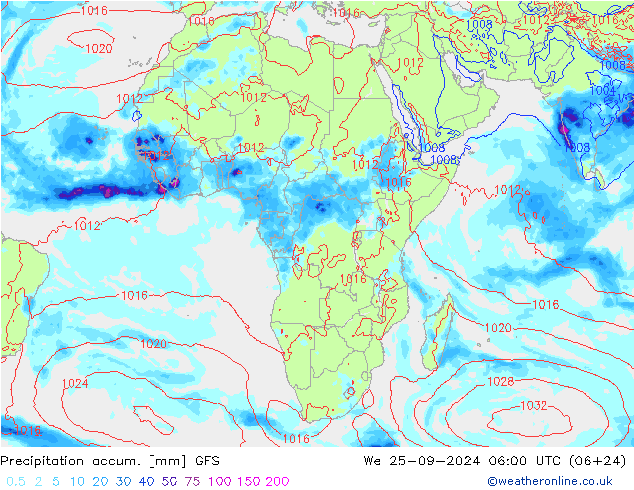 Precipitation accum. GFS St 25.09.2024 06 UTC