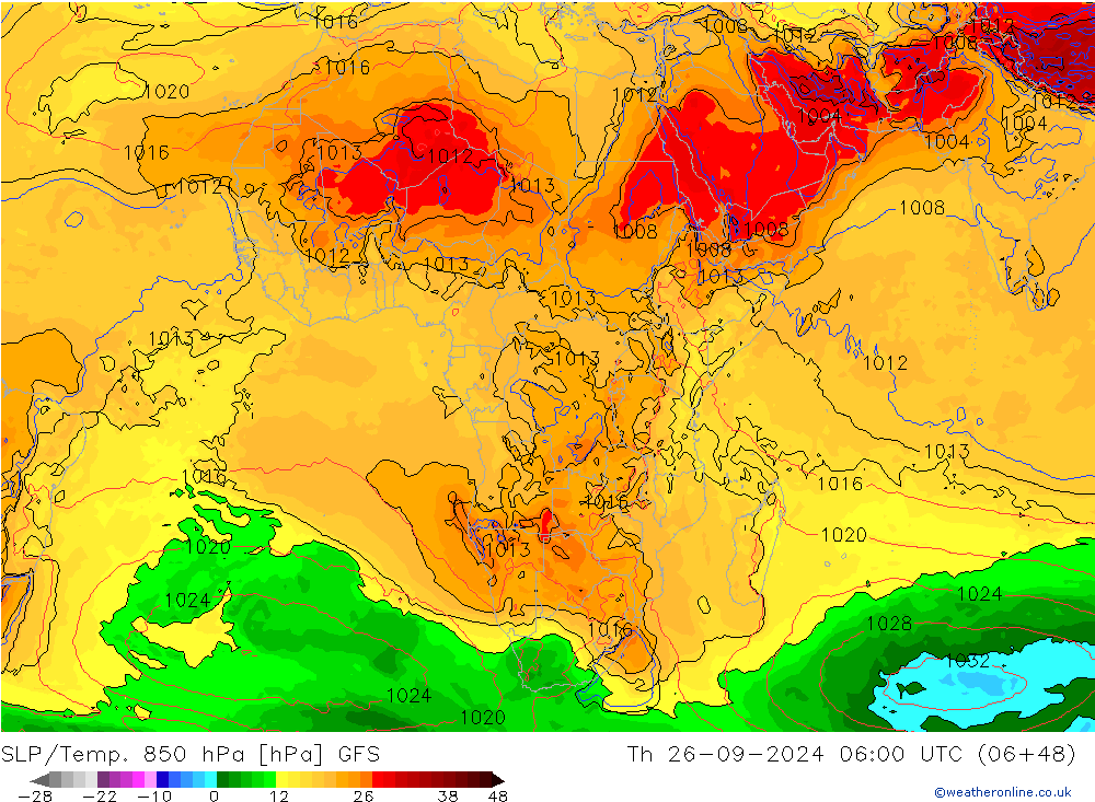 850 hPa Yer Bas./Sıc GFS Per 26.09.2024 06 UTC