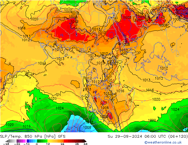 SLP/Temp. 850 hPa GFS Ne 29.09.2024 06 UTC