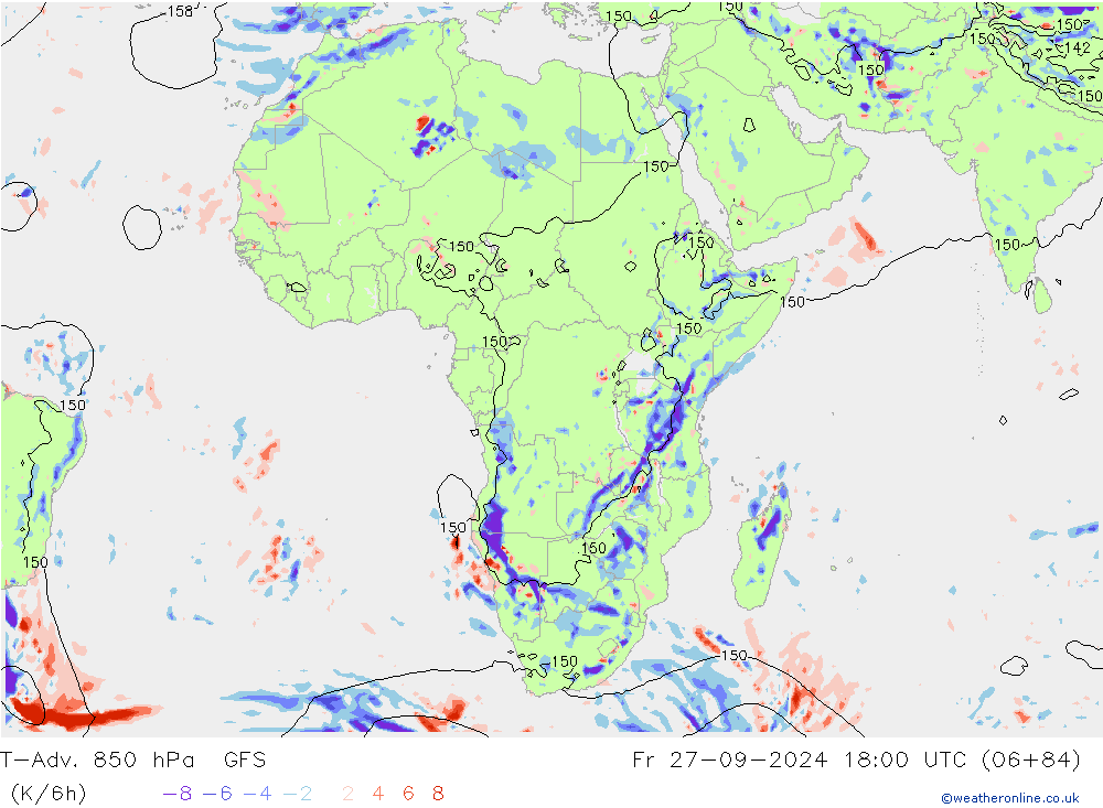 T-Adv. 850 hPa GFS Fr 27.09.2024 18 UTC