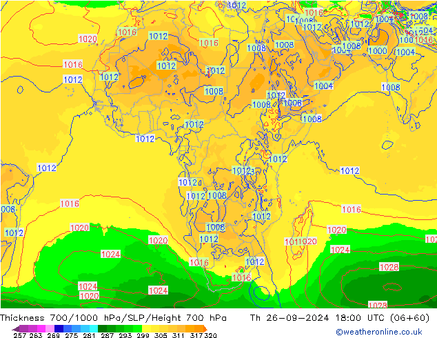 Thck 700-1000 hPa GFS  26.09.2024 18 UTC