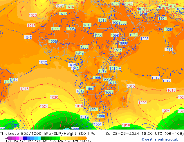 Schichtdicke 850-1000 hPa GFS Sa 28.09.2024 18 UTC