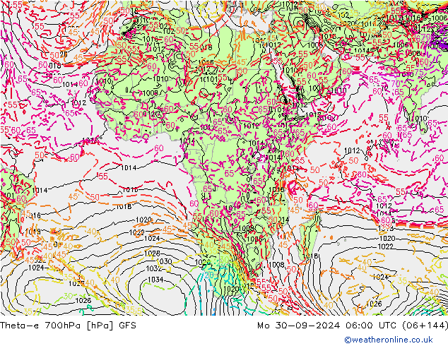 Theta-e 700hPa GFS Pzt 30.09.2024 06 UTC