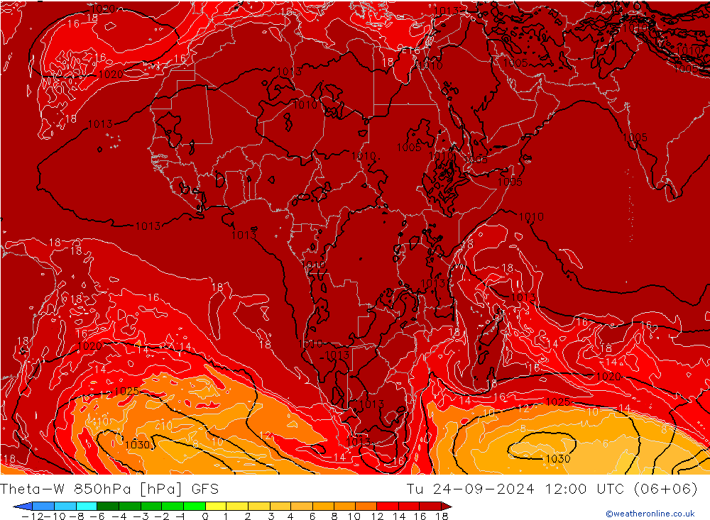 Theta-W 850hPa GFS Sa 24.09.2024 12 UTC