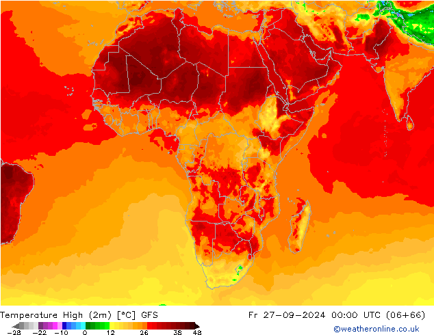 Temperature High (2m) GFS Fr 27.09.2024 00 UTC