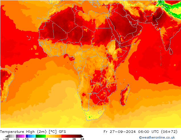 température 2m max GFS ven 27.09.2024 06 UTC