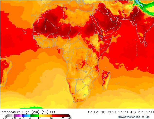 Max.temperatuur (2m) GFS za 05.10.2024 06 UTC