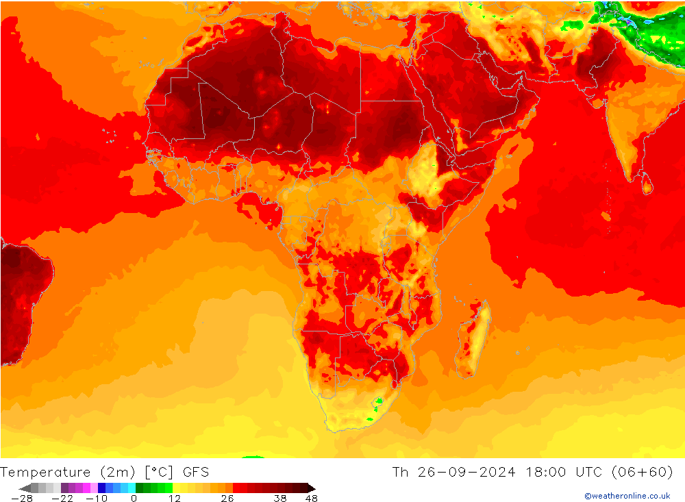 Temperature (2m) GFS Čt 26.09.2024 18 UTC