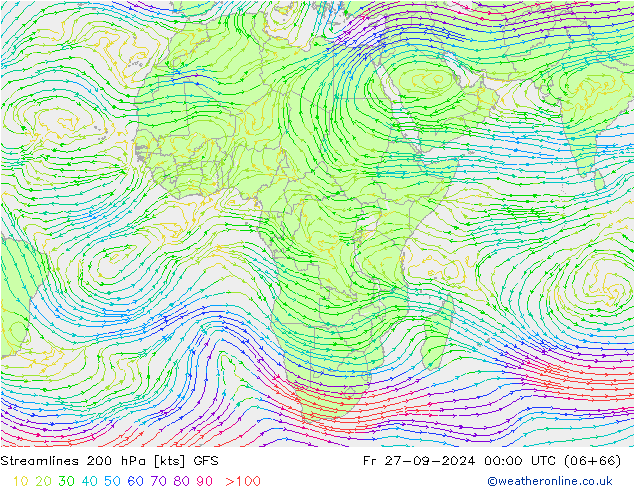 Streamlines 200 hPa GFS Fr 27.09.2024 00 UTC