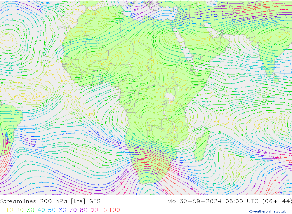 Streamlines 200 hPa GFS Mo 30.09.2024 06 UTC