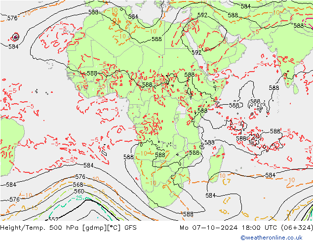 Height/Temp. 500 hPa GFS  07.10.2024 18 UTC