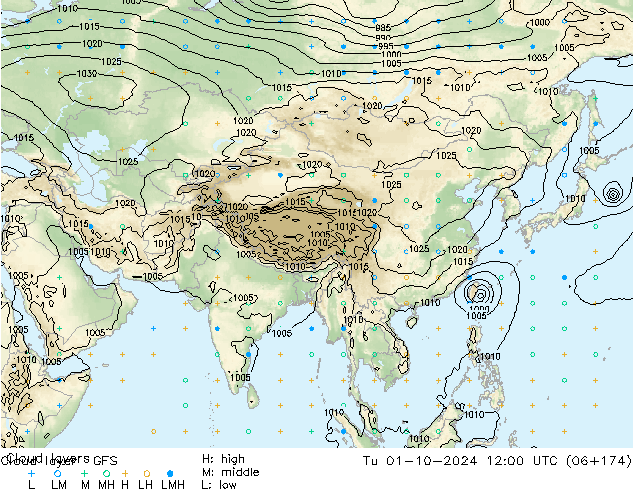 Cloud layer GFS Tu 01.10.2024 12 UTC