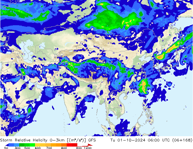 Storm Relative Helicity GFS Ter 01.10.2024 06 UTC