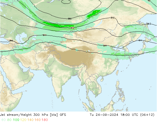 Jet stream/Height 300 hPa GFS Tu 24.09.2024 18 UTC