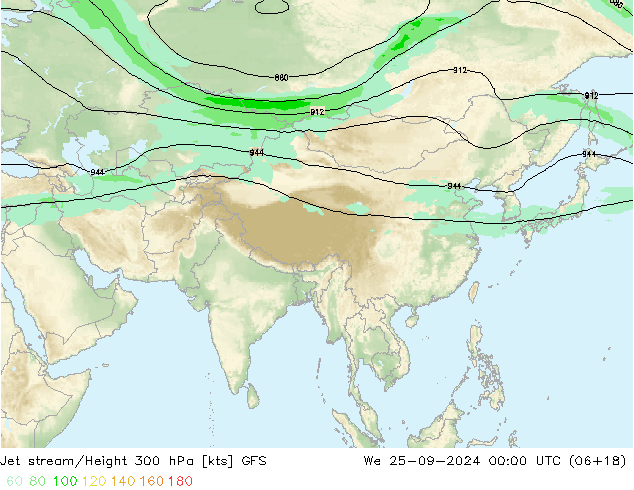 Corrente a getto GFS mer 25.09.2024 00 UTC