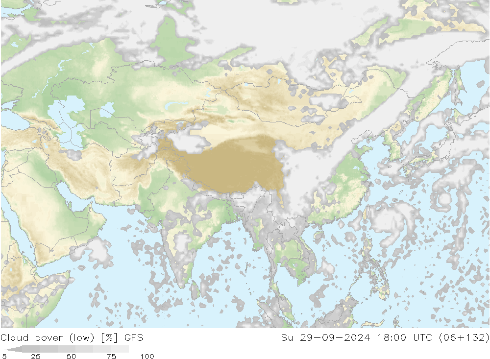 Nuages (bas) GFS dim 29.09.2024 18 UTC