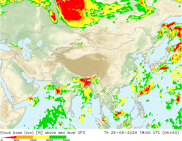 Cloud base (low) GFS Čt 26.09.2024 18 UTC