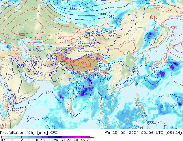 Z500/Rain (+SLP)/Z850 GFS mer 25.09.2024 06 UTC