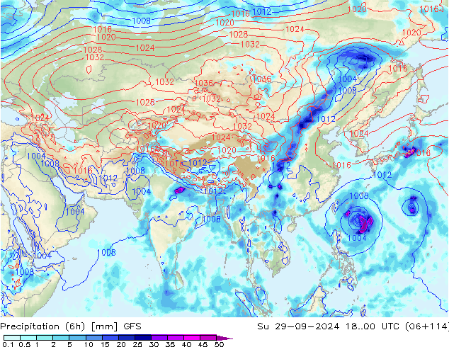 Precipitazione (6h) GFS dom 29.09.2024 00 UTC