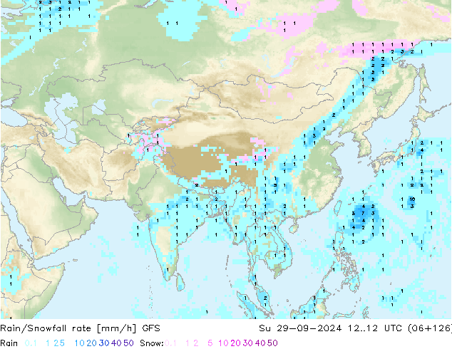 Rain/Snowfall rate GFS dom 29.09.2024 12 UTC