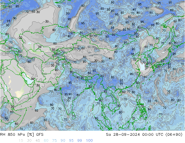 Humidité rel. 850 hPa GFS sam 28.09.2024 00 UTC