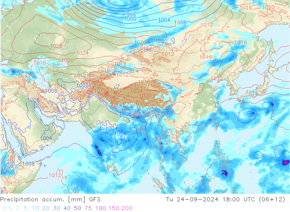 Précipitation accum. GFS mar 24.09.2024 18 UTC