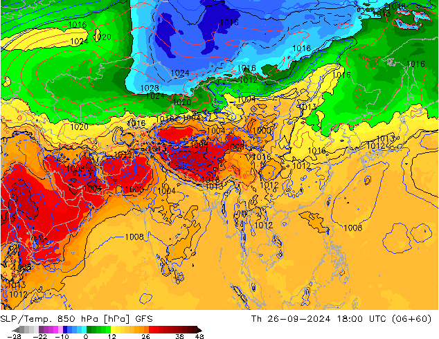 SLP/Temp. 850 hPa GFS Th 26.09.2024 18 UTC