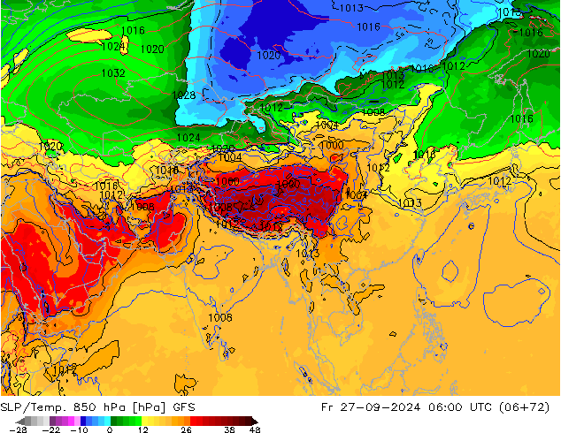 SLP/Temp. 850 hPa GFS ven 27.09.2024 06 UTC