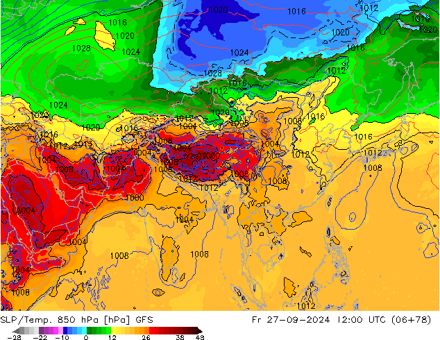 SLP/Temp. 850 hPa GFS Fr 27.09.2024 12 UTC