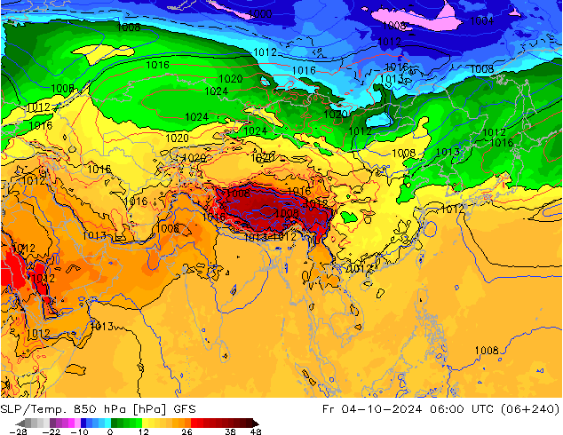 SLP/Temp. 850 hPa GFS ven 04.10.2024 06 UTC