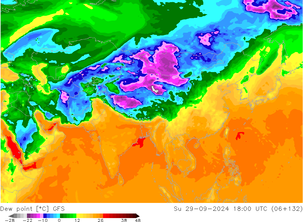 Dew point GFS Su 29.09.2024 18 UTC