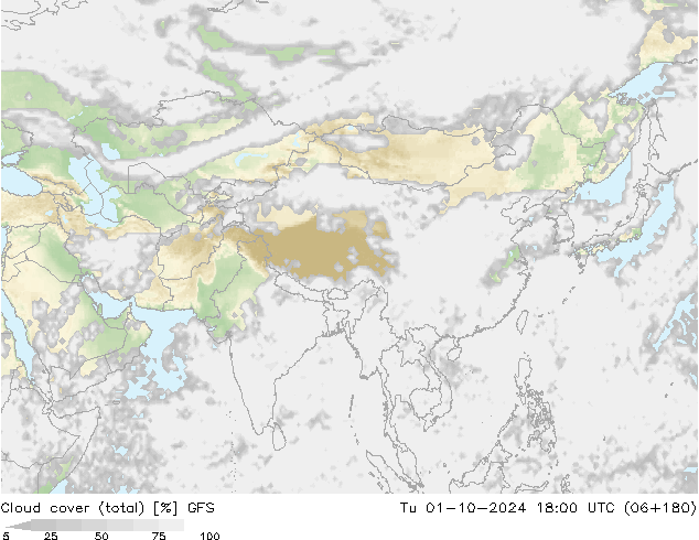 nuvens (total) GFS Ter 01.10.2024 18 UTC