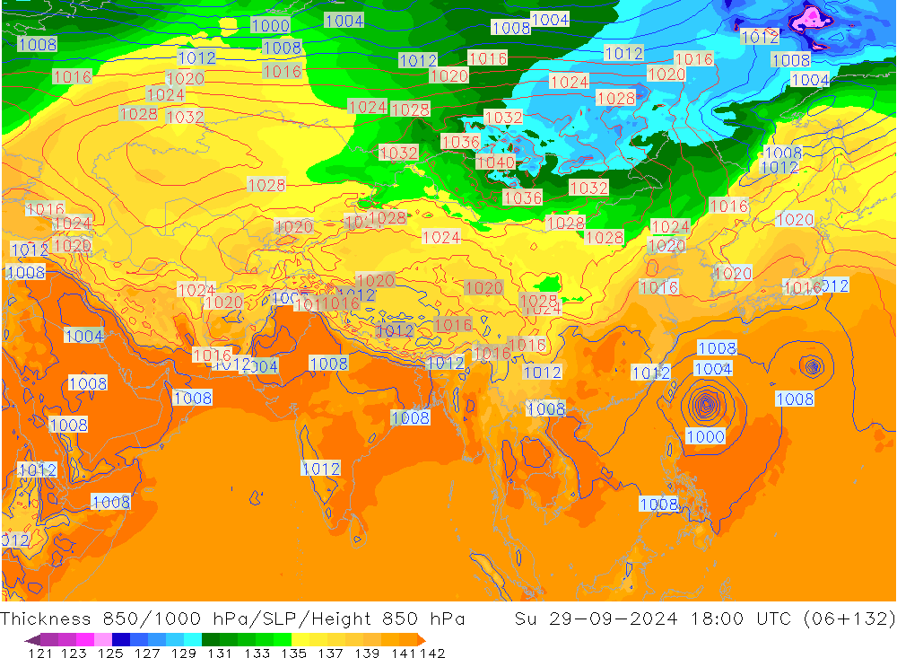 Thck 850-1000 hPa GFS nie. 29.09.2024 18 UTC