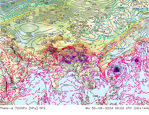 Theta-e 700hPa GFS Seg 30.09.2024 06 UTC