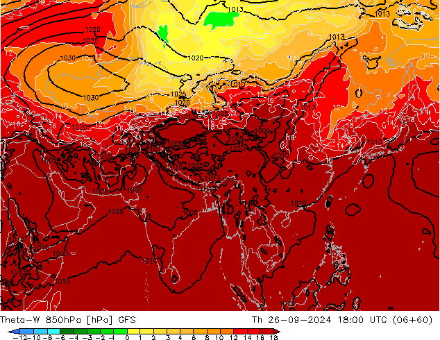 Theta-W 850hPa GFS Čt 26.09.2024 18 UTC