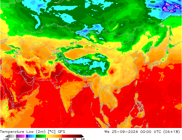 Minumum Değer (2m) GFS Çar 25.09.2024 00 UTC