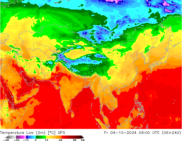 température 2m min GFS ven 04.10.2024 06 UTC