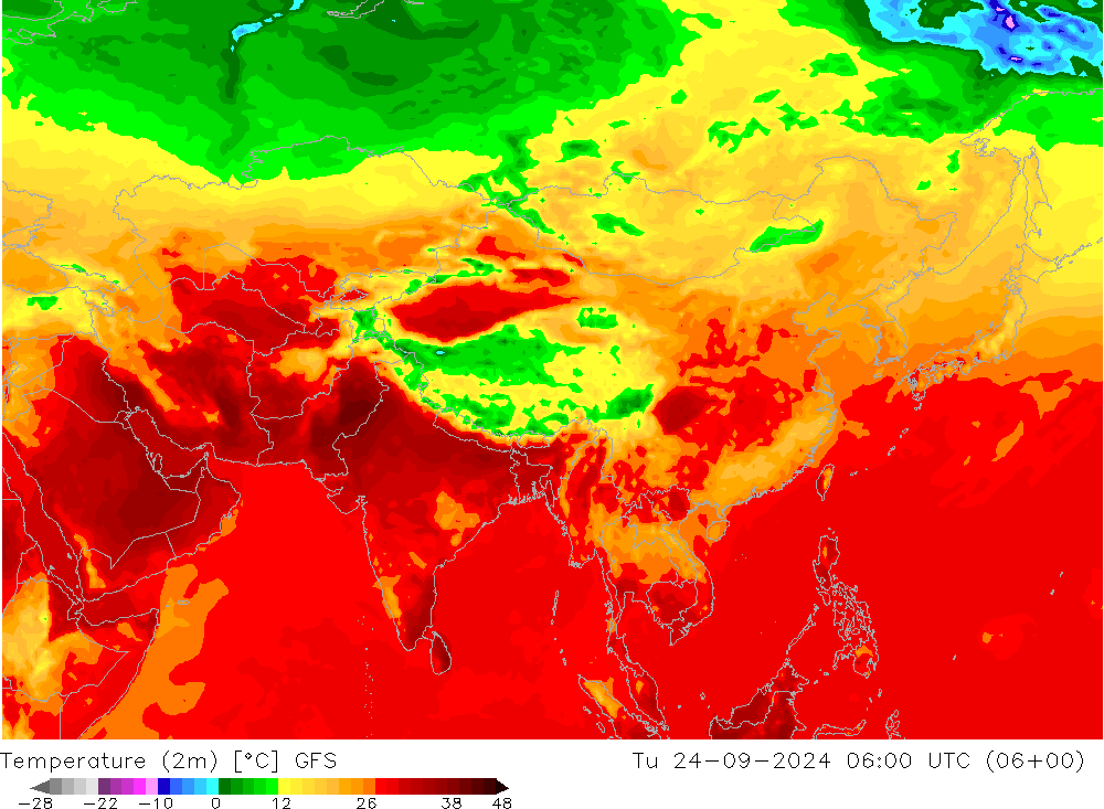 température (2m) GFS mar 24.09.2024 06 UTC