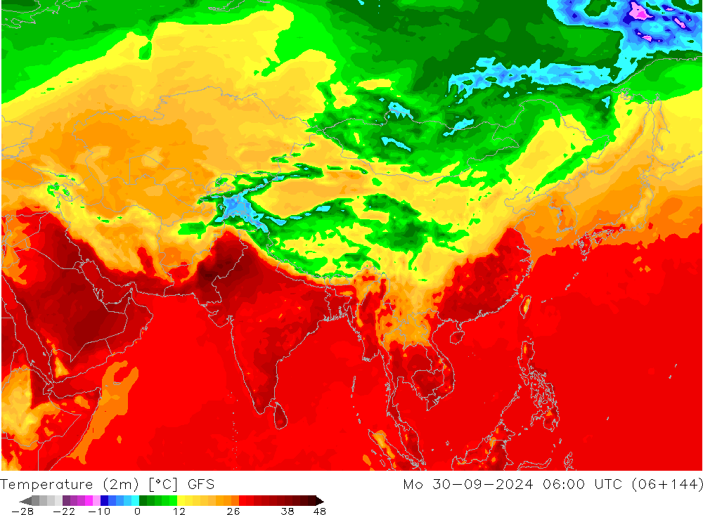 Temperatura (2m) GFS Seg 30.09.2024 06 UTC