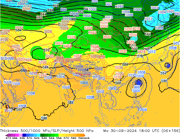 Thck 500-1000hPa GFS Mo 30.09.2024 18 UTC