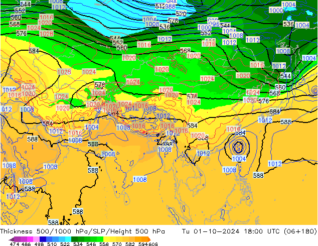 Thck 500-1000hPa GFS mar 01.10.2024 18 UTC