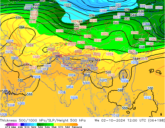 Thck 500-1000hPa GFS We 02.10.2024 12 UTC