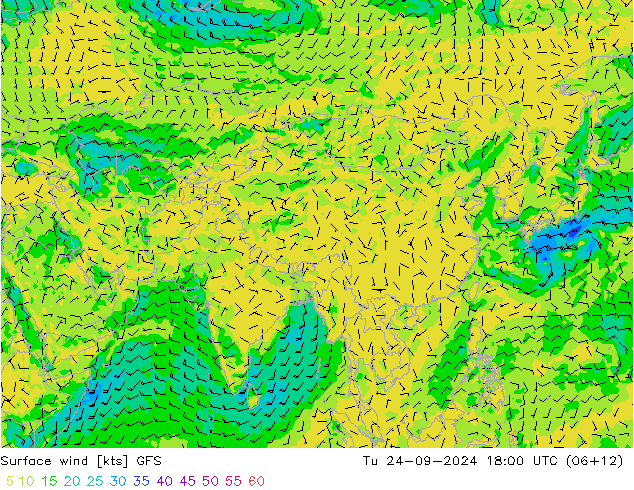 Surface wind GFS Tu 24.09.2024 18 UTC