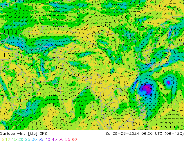 Surface wind GFS Su 29.09.2024 06 UTC