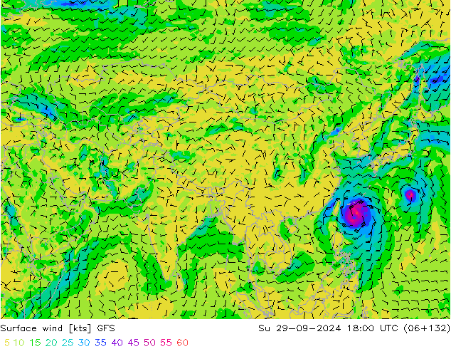 ветер 10 m GFS Вс 29.09.2024 18 UTC