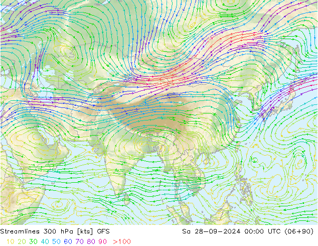 Streamlines 300 hPa GFS Sa 28.09.2024 00 UTC